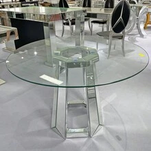 Modern Minimalist Round Tempered Glass Combination Round Mirror Surface Dining Table, Glass Table With Round Base, Kitchen Table - Silver1 - View 8