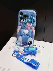 Disney Lilo And Stitch Phone Case : 3D Fluffy Pattern Border Protector Phone Soft Phone Case With A Free Cute Stitch Bracelet Chain Lanyard, Stitch, Lilo, Angel, For Apple 17 Promax 17 Pro 16 15 14 13 12 11 Pro Max XS Max X XR Soft Cover Summer Phone Case - White - View 5