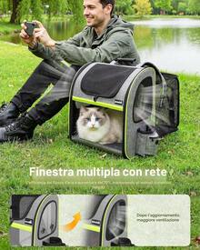 Pecute Zaino per Cani Gatti Estensibile, Cuccia Portatile, Trasportino Estraibile Indicato per Viaggi Sia Lunghi Che Corti, Grigio XSDD - Grigio, XL - Visualizzare 4