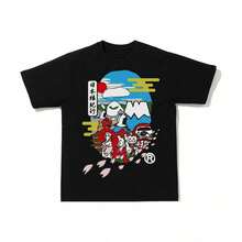 Camiseta con Cabeza de Simio de la Cultura Japonesa, Negra, Unisex, Cuello Redondo, Manga Corta, Corte Holgado, Transpirable, para Uso Diario, Todas las Tallas Disponibles (2Y-5XL) ​ - Negro - Ver 1