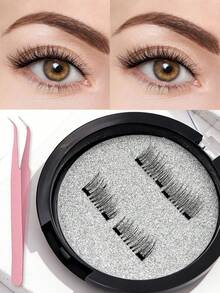 1 Pair Magnetic False Eyelashes, Half-Length, No Glue Needed, Short Magnetic Lashes, Natural Cat Eye Effect, Reusable, Suitable For Eyelash Extensions, Perfect For Slouchy People, Beauty Bloggers, And Gifts - View 2