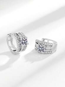 1 Pair Charming Cubic Zirconia Hoop Earrings, Designed For Women, Suitable For Weddings, Engagements, Anniversary Parties, Valentine's Day Gifts - 1# - View 4
