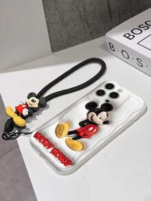 Disney Mickey Mouse Clubhouse Phone Case : 3D Fluffy Pattern Border Protector Phone Soft Phone Case With A Free Cute Mickey Mouse Bracelet Chain Lanyard, Mickey Mouse, Minnie Mouse, Donald Duck, Daisy Duck, Goofy, Pluto, For Apple 17 Promax 17 Pro 16 15 14 13 12 11 Pro Max XS Max X XR Soft Cover Summer Phone Case - 白色 - 查看 7