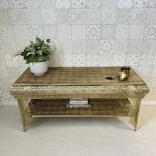 DOWNTON INTERIORS UK Gold TV Stand Unit With Shelf Embossed Metal Moroccan Style - Gold - View 3