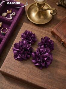 [Anting Bunga 3D Oranye-Merah yang Mekar] Kelopak Berlapis-lapis Buatan Tangan Berlipat | Anting Palet Warna Menarik Gaya Liburan | Penting untuk Profil Samping Seperti Peri yang Fotogenik - Purple - View 3