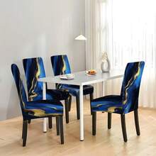 2/4/6 Sets Digital Printed Dining Chair Covers, Blue And Black Gold Geometric Pattern Design, Suitable For Restaurant, Hotel, Celebration Occasions And Holiday Decoration, Ideal Housewarming Gift - Multicolor - View 8