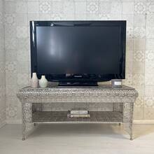 DOWNTON INTERIORS UK Silver TV Stand Unit With Shelf Embossed Metal Moroccan Style - Silver - View 1