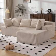 UTILIA Sofá Modular comprimido para Sala en L, Seccional con Chaise Amplia y Cojines Profundos, Estilo Nube, Tela de Pana Suave, Base Antideslizante, Asiento Amplio y Cómodo, Sofa Cama Beige - Beige - Ver 1