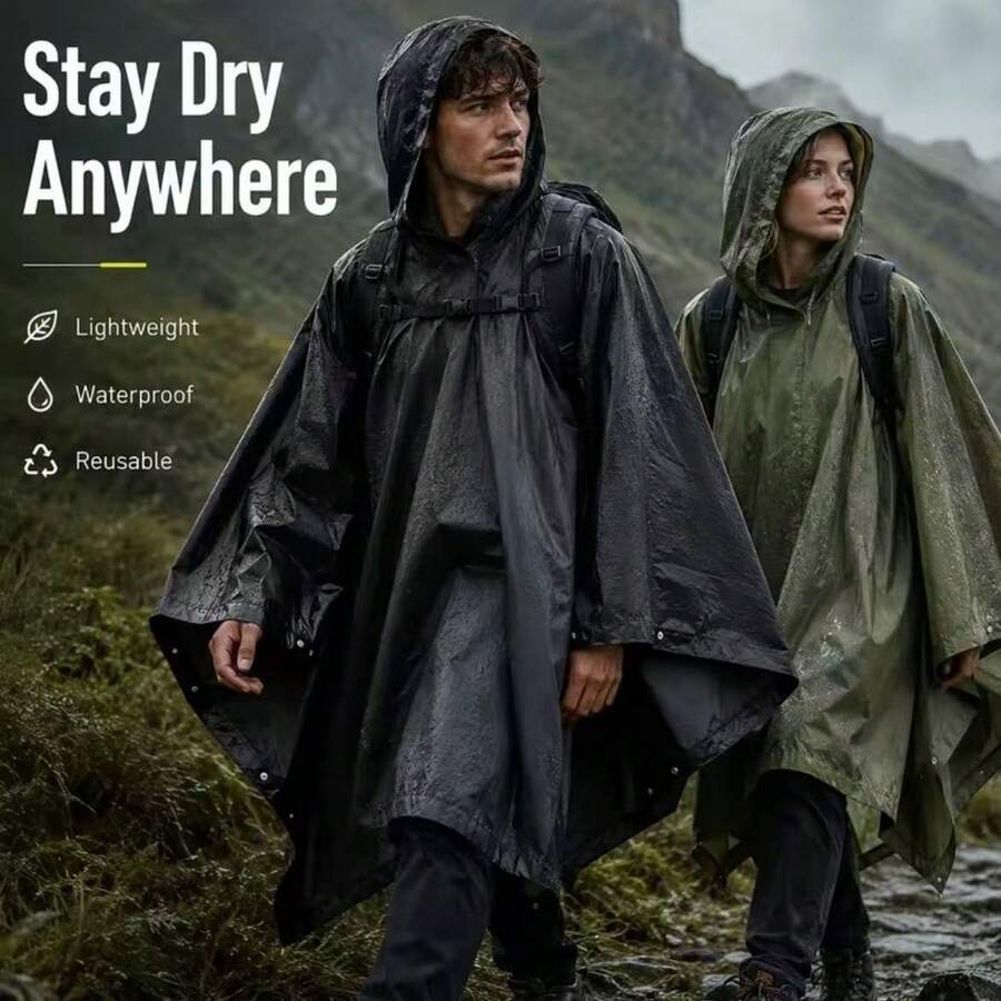 Oversized Hooded Rain Cape, Waterproof & Breathable Poncho Raincoat, Side Snap Button Design, Suitable For Cycling, Motorcycle Commuting, Targeted At Urban Commuters And Cycling Enthusiasts - A - View 1