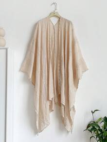 1件優雅花卉圖案波希米亞風刺繡開襟披肩女款和服式圍裙，春夏外穿沙龍，海灘度假防曬抗UV刺繡開襟衫，時尚百搭奢華裝飾，適合日常穿著，送禮首選 - 杏色 - 查看 7