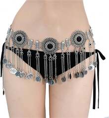 Cadena de Cintura Bohemia de Aleación con Pedrería, Accesorios para Mujer, Cadena de Cintura con Colgante de Moneda, Joyería Étnica - D - Ver 2