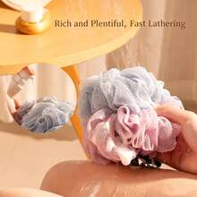 Dual Color Bath Sponge Set Soft Mesh Shower Pouf Exfoliating Body Scrubber With Hanging Tape For Home Bathroom Spa Accessories - Two-color Bath Bomb - View 7