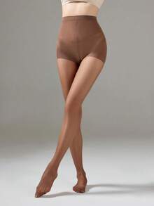 4 Paar Damen Strumpfhosen in Schwarz/Apricot/Kaffee, hohe Taille, transparent, mit Kontroll-Top, elastisch verstärkte Knöchelsocken, halbtransparent, weich und atmungsaktiv, rutschfest, für den täglichen Gebrauch, geeignet für Arbeit, Party und Lässig - Kaffeebraun - Übersicht 3