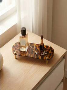 1pc Elegant French Lazy Acrylic Tray, Tortoiseshell Brass Color - Leopard Print Design, Perfect For Room Decor - Vintage-tortoiseshell - View 2