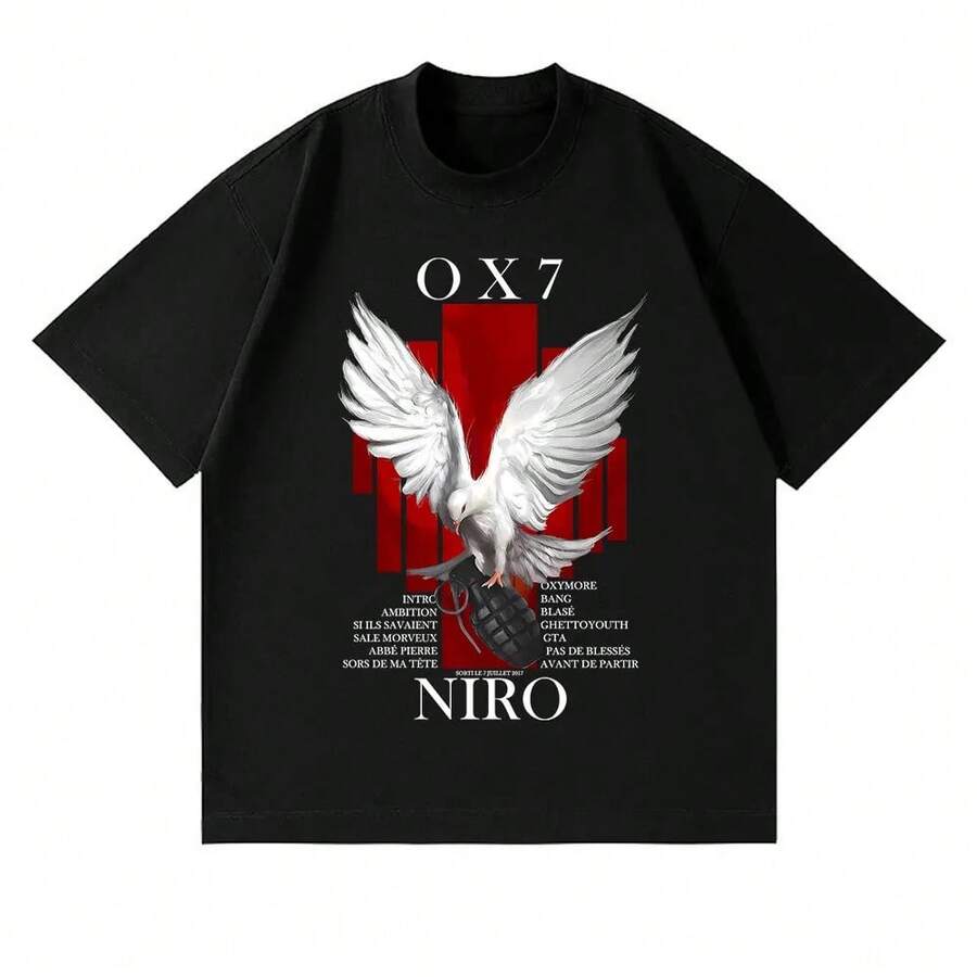 T-shirt Album Niro OX7 Rapper Homme Femme Vêtements Hip Hop Mode Musique Pop T-shirts Homme Décontracté Coton Vintage T-shirt Streetwear - 20T-R04102-1-Noir - Voir 1