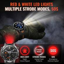 KENPANG 2026 New Men's Outdoor Sports Smart Watch, Built-In 1400mAh Battery, Red & White LED Flashlight, 24/7 Health Monitoring, 120+ Sports Modes, Wireless Call, Message Notifications, Weather, 1.7-Inch HD Screen, IPX8 Waterproof, Fitness Tracker For Men - View 5