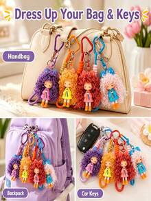 Nai Fu Doll Pendant Cartoon Fluffy Girl Keychain Pendant Women's Bag Charm Small Gift Key Ring Car Key Decoration Pendant Accessory - Multicolor - View 7