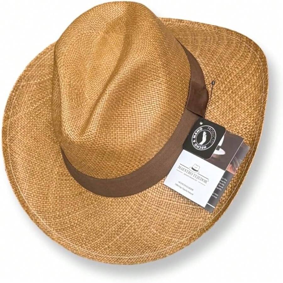 stuche Premium tipo Maletín + Cintas Intercambiables - Clip de Viaje + Ajustador de Talla - Hecho a Mano en Ecuador 100% Paja Toquilla Auténtica - Unisex Hombre y Mujer – Protección Solar UV - Cafetería - Ver 1