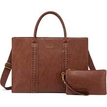 Bolsas de Mujer para Laptop 15.6 Pulgadas Impermeable Bolsa Trensada Tote Grande Maletín de Negocios Bolsa de Mano - Negro - Ver 8