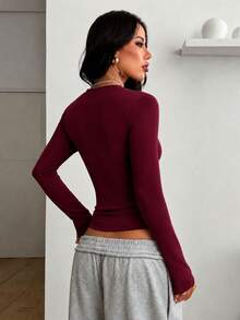Women's V-Neck Shaping Blouse - Slim Fit, Second Skin Style, Versatile, Elegant, Casual, And - 酒紅色-海軍藍-灰色 - 查看 6