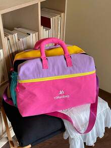 Bolso de viaje de mano estilo coreano con bloques de color arcoíris dopamina, bolso de gimnasio de gran capacidad, ligero y duradero, se puede fijar al equipaje, bolso de mano para viajes cortos, bolso de fitness y yoga, bolso de almacenamiento para dormitorio de estudiantes, bolso organizador de maternidad, bolso de viaje versátil unisex para mujeres - Multicolor - Ver 17