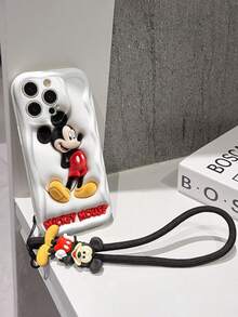Disney Mickey Mouse Clubhouse Phone Case : 3D Fluffy Pattern Border Protector Phone Soft Phone Case With A Free Cute Mickey Mouse Bracelet Chain Lanyard, Mickey Mouse, Minnie Mouse, Donald Duck, Daisy Duck, Goofy, Pluto, For Apple 17 Promax 17 Pro 16 15 14 13 12 11 Pro Max XS Max X XR Soft Cover Summer Phone Case - 白色 - 查看 5