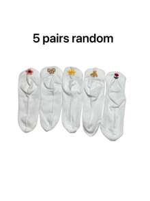 5 pasang kaus kaki tak terlihat pola kupu-kupu & bunga - Putih - View 9