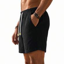 Set Of 3 Premium Linen Shorts For Men - Luxury Beachwear - 軍綠色 - 查看 9