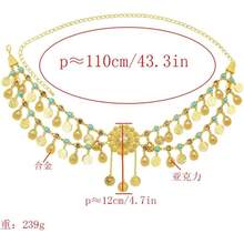 Cadenas de Cintura con Borlas de Monedas Doradas Indias para Mujer, Cadenas de Cintura con Cuentas Acrílicas para Vestidos de Danza del Vientre - Dorado - Ver 2