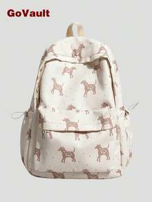 Sac à dos vintage marron clair avec imprimé de cerf, sac à dos scolaire simple et frais pour les adolescents du collège et du lycée, sac de voyage léger pour étudiants - Multicolore - Voir 1
