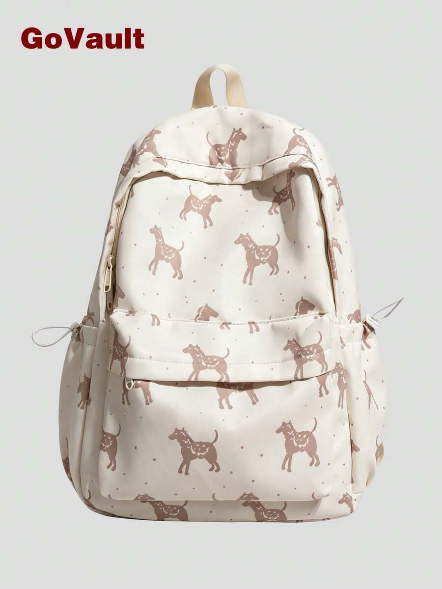 Sac à dos vintage marron clair avec imprimé de cerf, sac à dos scolaire simple et frais pour les adolescents du collège et du lycée, sac de voyage léger pour étudiants - Multicolore - Voir 1