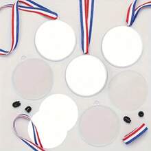 10pcs DIY Blank Medals, Hanging Rope Medals With Colorful Ribbons, Suitable For Classroom Craft Activities And DIY Projects, Applicable For Sports, Athletic Events, Props, Rewards, Party Gifts - A - View 4