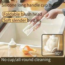 2/4/6/8Pcs Long Handle Silicone Cup Brush 360° All-Around No Dead Angle Cleaning Brush Reusable Water Cup Mug Cleaning Brush Kitchen Cleaning Tool With Hanging Hole - White - View 4