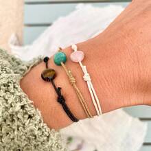 3 Stücke (1 Set), Boho Ozean Aura Armbänder Set, Schutzarmband, Urlaubsarmbänder, verstellbares Kordelarmband, asymmetrische Steinform, Geschenk für Frauen - bunt - Übersicht 3