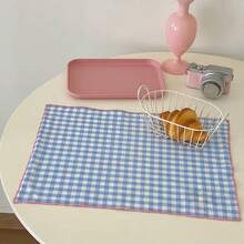 1/2/6pcs Ins Style Minimalist Sweet Cute Blue Plaid Fabric Placemats Napkins Decorative Pads For Kitchen Living Room, Suitable For Festivals And Weddings - Multicolor - View 5