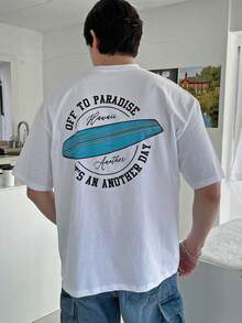 Camiseta de hombre de algodón puro con estampado de letras a la moda, top casual para el verano, de manga corta. - Blanco - Ver 1