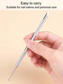 1 Double Ended Stainless Steel Nail Pusher With Pink Sanding Pads, Replaceable Self-Adhesive Push-On Nail Sandpaper, Includes Sandpaper Sheets And Nail Pusher, Used For Buffing And Shaping Nails, Suitable Formanicures And Nail Grinding Nail Care Tool - A - View 6
