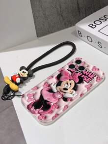 Disney Mickey Mouse Clubhouse Phone Case : 3D Fluffy Pattern Border Protector Phone Soft Phone Case With A Free Cute Mickey Mouse Bracelet Chain Lanyard, Mickey Mouse, Minnie Mouse, Donald Duck, Daisy Duck, Goofy, Pluto, For Apple 17 Promax 17 Pro 16 15 14 13 12 11 Pro Max XS Max X XR Soft Cover Summer Phone Case - 白色 - 查看 7