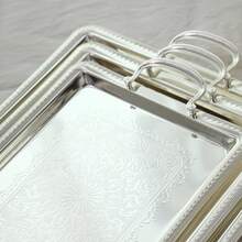 ALMAMARA 1/2/3pcs Luxury Silver Rectangular Decorative Tray, Embossed With Exquisite Floral Pattern, Featuring Premium Woven Edge And Curved Metal Handles, Elegant Multi-Purpose Decorative Tray, Suitable For Tea, Coffee, Party, Wedding And High-End Home Decor - Multicolor - View 12