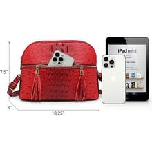 Dasein Bolso bandolera con cremallera para mujer, bolso de hombro a la moda con múltiples bolsillos - 2-avestruz rojo - Ver 5