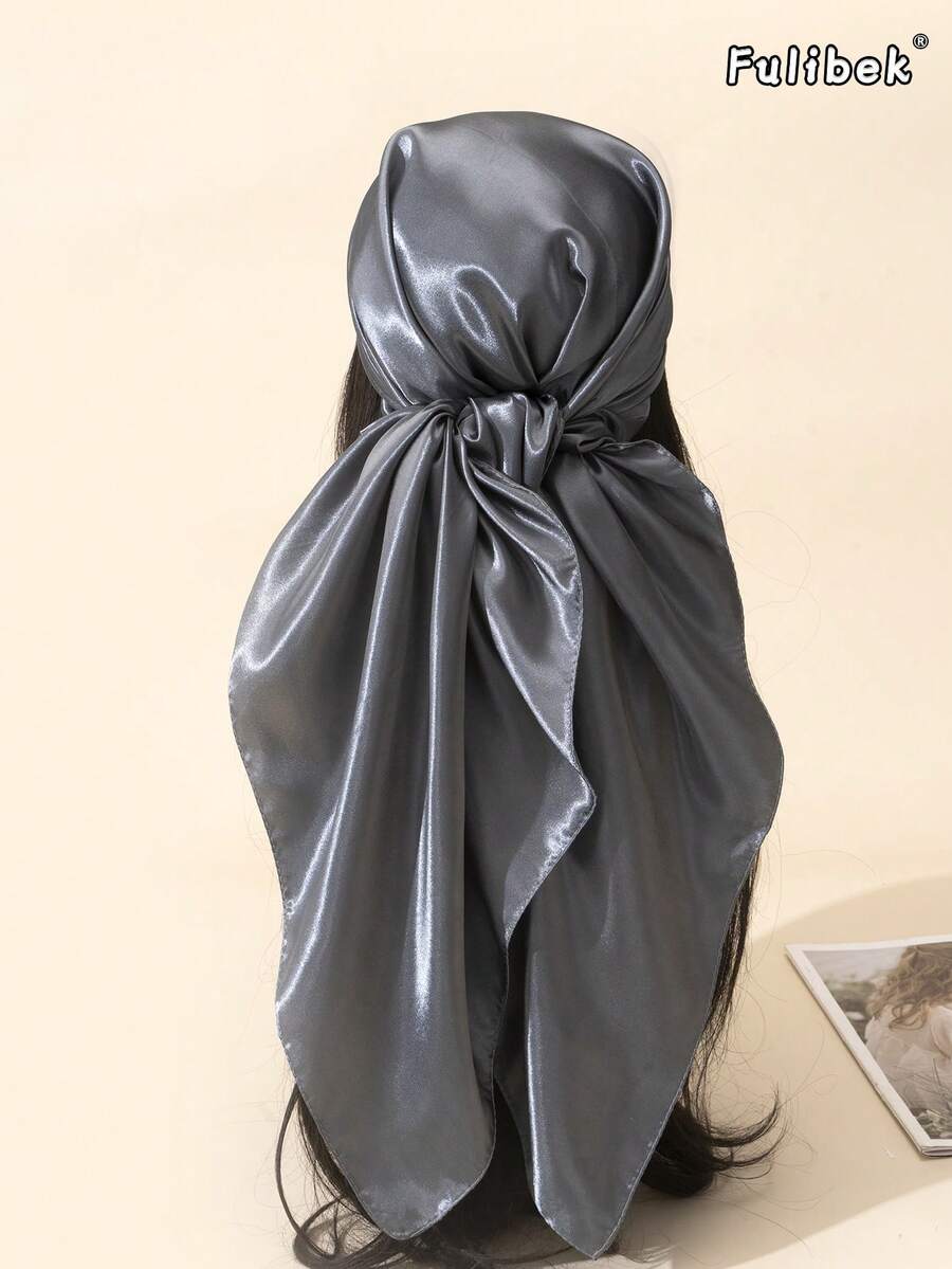 1pc Solid Color Satin 90cm Square Scarf - Dark Grey - View 1