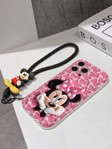 Disney Mickey Mouse Clubhouse Phone Case : 3D Fluffy Pattern Border Protector Phone Soft Phone Case With A Free Cute Mickey Mouse Bracelet Chain Lanyard, Mickey Mouse, Minnie Mouse, Donald Duck, Daisy Duck, Goofy, Pluto, For Apple 17 Promax 17 Pro 16 15 14 13 12 11 Pro Max XS Max X XR Soft Cover Summer Phone Case - 白色 - 查看 7