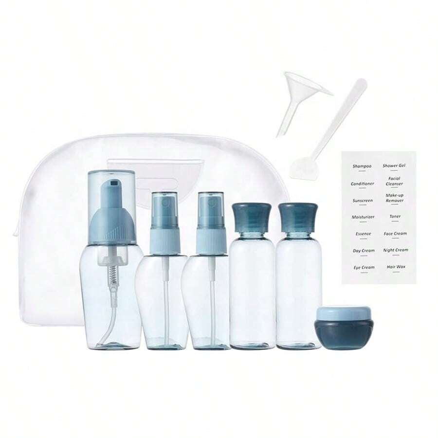 Travel Size Container Bottles Blue Frosted 10ml 40ml 50ml Refillable Squeezable Liquid Toiletries - Multicolor - View 1