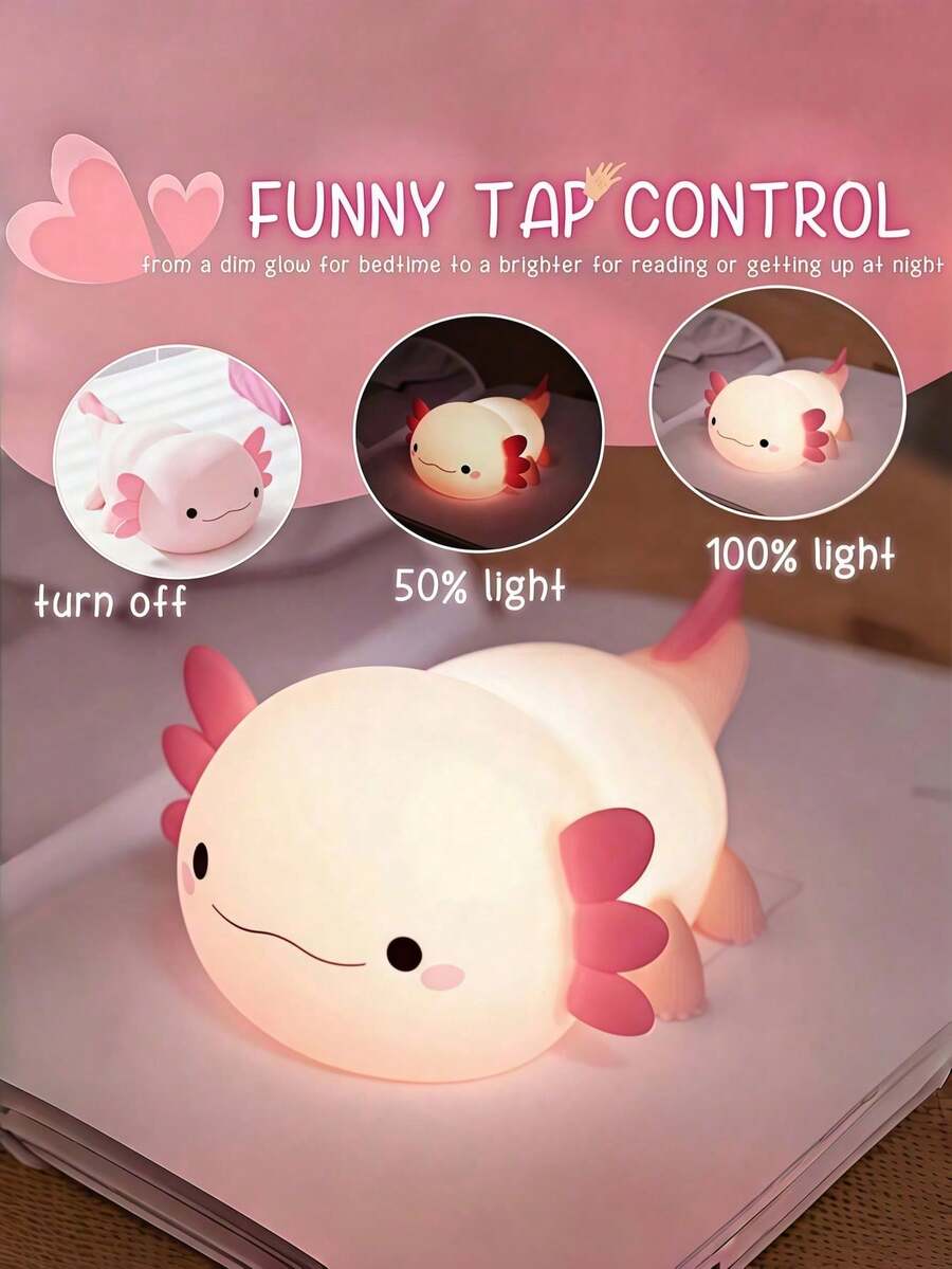 Cute Mexican Axolotl Night Light - USB Rechargeable LED Lamp, Touch Dimming, Color-Changing Axolotl Design, Soft Light, Suitable For Bedroom And Office Decor - Perfect Gift For Birthday, Christmas And Holiday Season, Room Decor, Bedroom Decor.