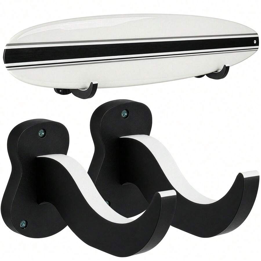 Heavy Duty U-Bolt Surfboard Wall Storage Rack 2 Pack, Multifunctional PU Protector Wall Holder For Snowboard Longboard Wakeboard, Indoor Outdoor Board Organizer Display Rack - Black - View 1