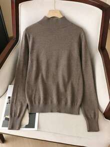 GIGOGOU Sweater Rajut Wanita Dasar Musim Gugur Musim Dingin, Kasual Berkualitas, Lengan Panjang, Atasan Pullover Nyaman untuk Musim Gugur - kopi - View 10