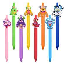 Cute Cartoon Monster Topper Gel Pens Gift Box Set Of 7, Vibrant Multicolor Retractable Writing Pens With Ribbon Gift Packaging, Fun Novelty Aesthetic Stationery Gift For Friends, Birthday Party Favor Desk Supplies - Sets - View 3