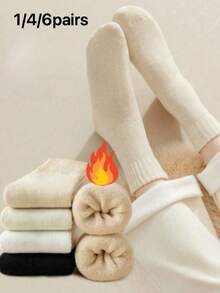 4/6雙女款保暖加厚毛圈中筒襪，1雙 - 彩色 - 查看 17