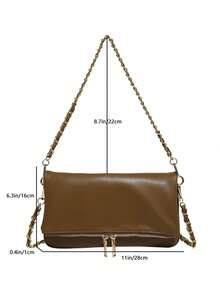 Dedoo Bolso de hombro con cadena para mujer, bolso bandolera con solapa, bolso bohemio convertible con cremallera, bolso elegante minimalista, adecuado para el trabajo y el uso diario - Marrón - Ver 3