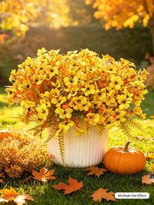48 PCS Artificial Fall Flowers For Outdoor Decoration, UV-Resistant Yellow Faux Silk Plastic Flowers For Halloween Thanksgiving Porch, Patio, Garden, Window Box - Multicolor - View 8